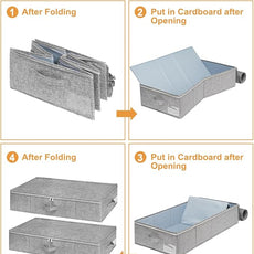 Under Bed Storage, 2 Pack Underbed Storage Container Bags With Lid, Foldable Sturdy Clothes Storage Drawer Organizer W/ 3 Handles, Ultra Thick Fabric Blanket Shoe Storage Box, 30x15x6.7inch, Grey