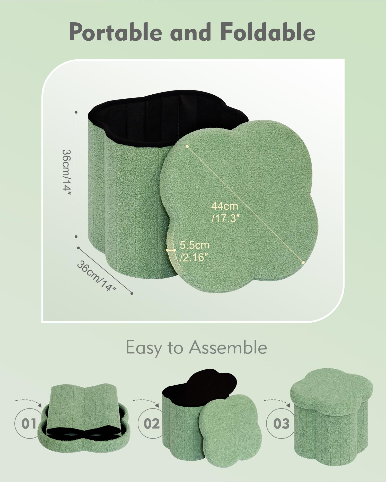 B FSOBEIIALEO Storage Ottoman Cube, Flowers Shaped Ottomans with Storage Foot Stool Footrest for Lving Room, Boucle Ottoman Seat for Dorm Room,Faux Teddy Fur,White 12.6"x12.6"x12.6" Dormly