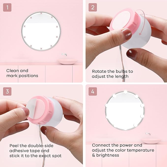 Consciot LED Vanity Lights for Mirror, Hollywood Style Vanity Light with 10 Dimmable Bulbs, Adjustable Color & Brightness, USB Cable, Mirrors Lights Stick on for Makeup Table Dressing Room Mirror