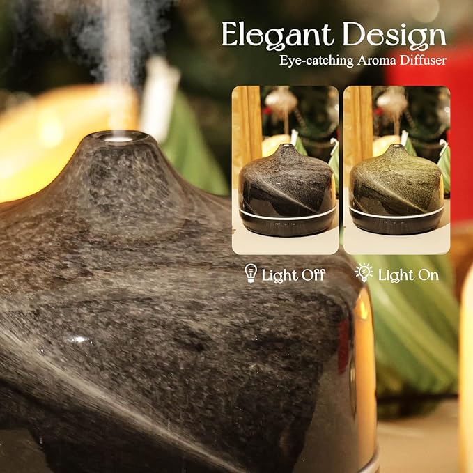 Porseme 500ml Glass Essential Oil Diffuser Aromatherapy Ultrasonic Cool Mist Humidifier 15-21 Running Hours Waterless Auto-Off Air Diffusers for Sleeping Yoga Office Working Spa and Rest (Obsidian)