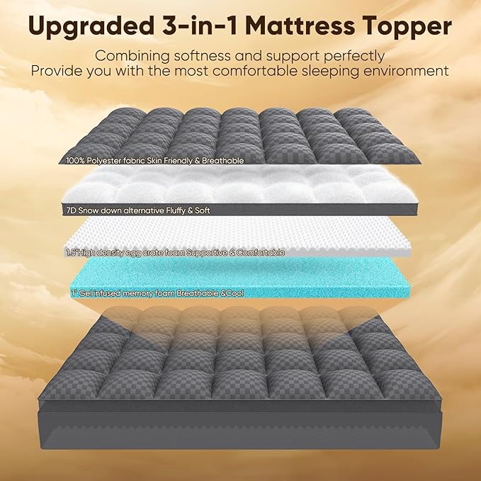 Queen Mattress Topper, 4.5 Inch Memory Foam Mattress Topper for Back Pain - 2.5" Cooling Memory Foam Soft and Supportive + 2" Pillow Top Mattress Pad Cover, with 8-21" Deep Pocket, Dark Gray