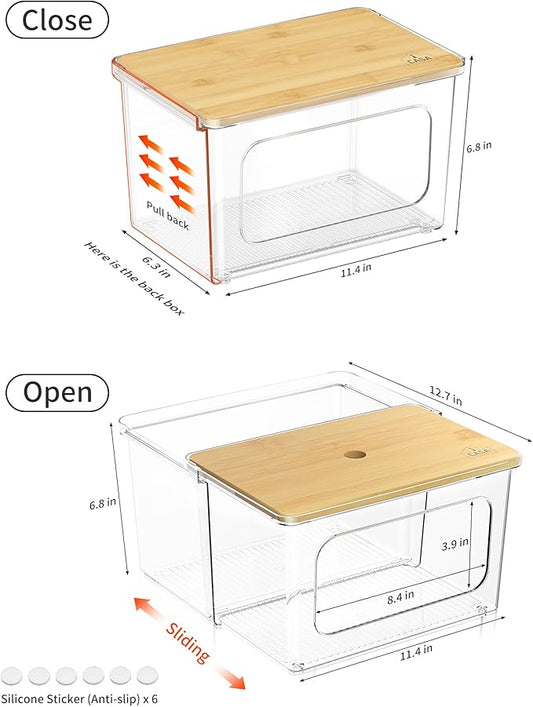 Trash Bag Dispenser Under Sink Organizer - 2 in 1 Trash Bag Holder Plastic Garbage Bags Dispenser Pods Container with Bamboo Lid, Pantry Organizers and Storage Kitchen Laundry Room Organization