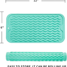 Silicone Dish Drying Mat for Multiple Usage,Easy clean,Eco-friendly,Heat-resistant Silicone Mat for Kitchen Counter or Sink,Refrigerator or Drawer Liner Mint S 12 inches x 6 inches