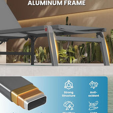 Foldable Pool Lounge Chairs, Aluminum Chaise Lounge Outdoor with 5 Positions Recliner - Free Assembly - Patio Lounge Chair for Poolside, Beach (Darkgray)