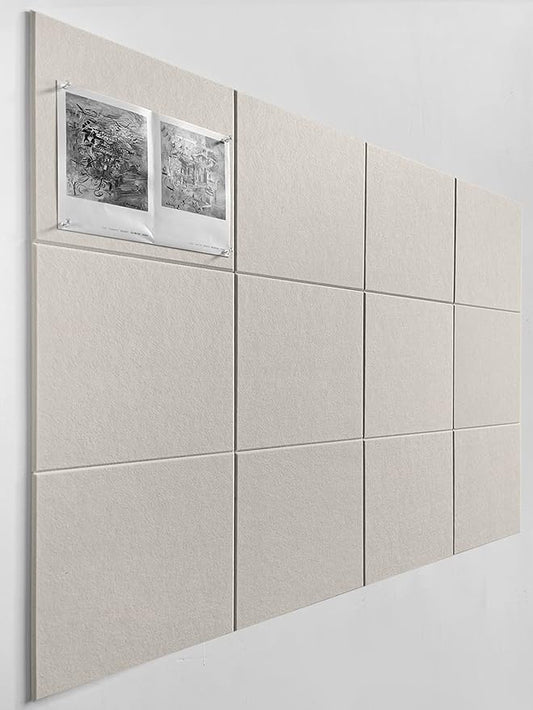 Felt Wall Tiles | Large Cork Board Alternative | Aesthetic Felt Bulletin Board for Office, Home & Classroom | Large Cork Boards for Walls Pinboard (12-Pack) | Beige