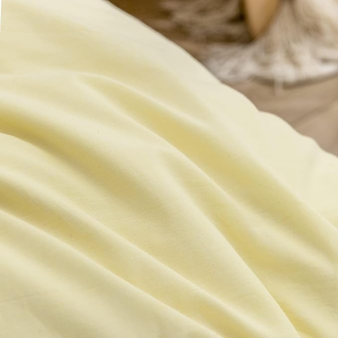 BESTOUCH Duvet Cover Set 100% Washed Cotton Linen Feel Super Soft Comfortable Chic Lightweight 3 PCs Home Bedding Set Solid Light Yellow Alaska King