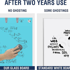 TSJ OFFICE Glass Dry-Erase Board - 36 x 24 Inches Wall Mounted Magnetic Whiteboard, Large Frameless Glass White Board for Office, Home & School, Blue