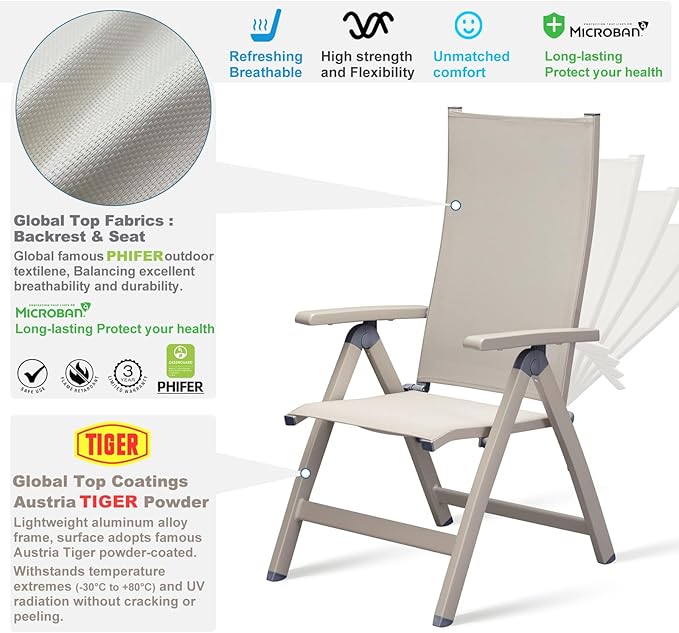 Adjustable Folding Chair, Indoor Bedroom, Outdoor Balcony, Patio, Courtyard Swimming Pool, Porch, for Comfortable Foldable Lounge Chair, Portable Cozy Recliner, Metal Frame