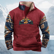 Western Sweatshirts for Men Aztec Cowboy Vintage Graphic Fleece Hoodie Mens Quarter Zip Pullover Country Jacket