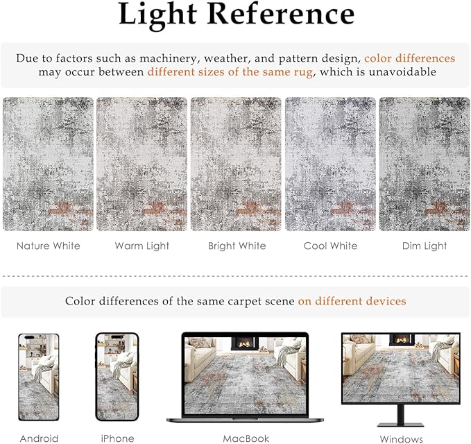 5x7 Washable Area Rug Grey Rust Abstract Living Room Bedroom Carpet Neutral Modern Non-Slip Soft Low Pile Lightweight Vacuumable Throw Rug for Dining Room Entryway