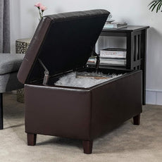 Joveco Storage Ottoman Bench, 33 Inches Faux Leather Rectangle Tufted Foot Stool for End Foot of Bed, Bedroom, Living Room, Brown