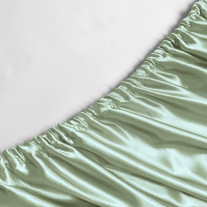 Satin Sheets Twin Size - 3 Pieces Luxury Silky Soft Bed Sheets, Wrinkle-Free Sage Green Satin Silk Sheet Set with 1 Deep Pocket Fitted Sheet, 1 Flat Sheet, 1 Pillow Case