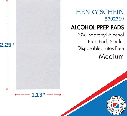 Henry Schein Alcohol Prep Pads, Medium, 2-ply, Sterile, 1 Case of 4000 (20 Boxes of 200)
