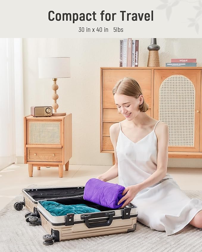 Weighted Lap Blanket 5 lbs for Adults, Luxury Soft Small Weighted Blanket, Compact Portable Weighted Lap Pad for Relaxation, Sleeping, Travel, All-Season Use, Deep Purple, 30" x 40"