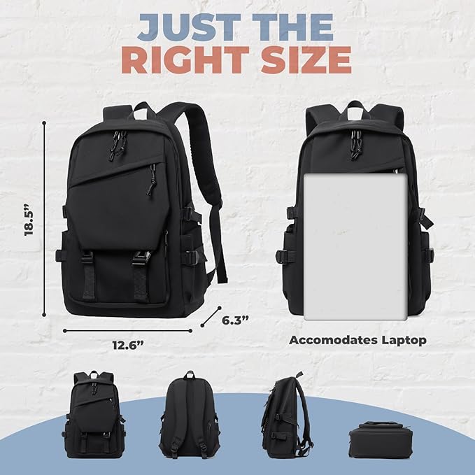 Men’s and Women’s Classic Large Capacity Backpack, Durable Fabric, Multiple Pockets, Adjustable Straps, Waterproof, Fits 15.6-Inch Laptop for Work and Travel (Ivory)