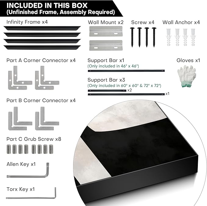 46"x46" XL Framed Wall Art - Black and White Abstract Geometric Shapes (Frame Assembly Required)