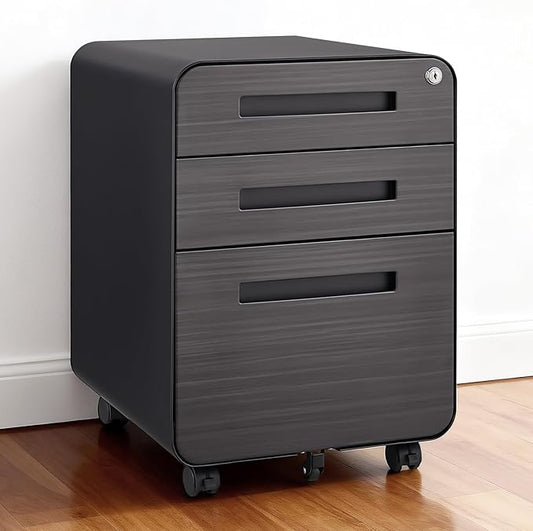 3 Drawer Mobile File Cabinet with Lock,Rolling Under Desk Storage Organizer,Fits A4/Letter/Legal Files, Metal Frame with Wheels for Home & Office