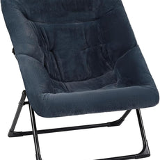 Comfy Saucer Chair for Adults, Soft Faux Fur Bedroom Chair, Accent Dorm Chairs, Flexible Living Room Reading Chairs, Oversized Folding Lounge Seat for Teens, X-Large, Navy Blue