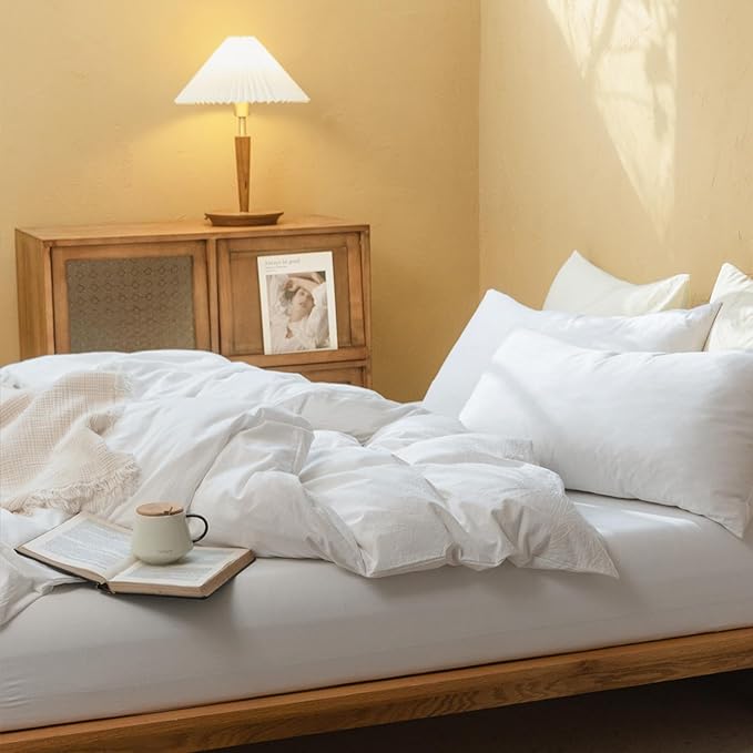 FOSSA White Duvet Cover Set, 100% Washed Cotton Linen Feel Super Soft Breathable Cozy 3 Pieces Bedding Sets Solid Off White Oversized King Plus