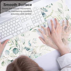 QIYI Large Mouse Pad, Cute Green Leaves Desk Mat for Desktop, Women Girls Office Décor Desk Accessories, PU Leather Waterproof Gaming Mousepad, Eucalyptus Leaf Desk Pad Computer Mat, 31.5