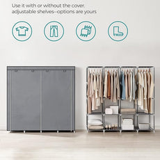 SONGMICS Portable Closet, Wardrobe Closet Organizer with Cover, 4 Hanging Rods and Shelves, 4 Side Pockets, 66.9 x 17.7 x 65.7 Inches, Large Capacity for Bedroom, Living Room, Gray URYG094G02