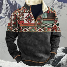 Western Sweatshirts for Men Aztec Cowboy Vintage Graphic Fleece Hoodie Mens Quarter Zip Pullover Country Jacket
