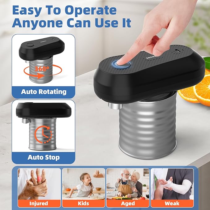 Auto Electric Can Opener, Rechargeable Can Openers for Seniors & Arthritis, One-Touch Automatic Can Opener, Hands-Free, Smooth Edge, Compact, Cordless, Food-Safe Kitchen Gadgets