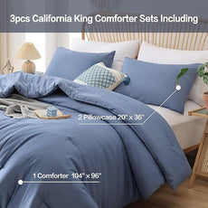 ROSGONIA California King Comforter Set Slate Blue, 3pcs (1 Boho Blue Cal King Comforter & 2 Pillowcases) All Season Lightweight Bedding Blanket Quilt