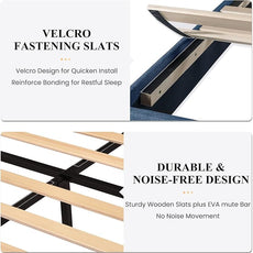 SHA CERLIN Full Platform Bed Frame with Upholstered Fabric Headboard, Mattress Foundation with Strong Wooden Slats Support, No Box Spring Needed, Blue