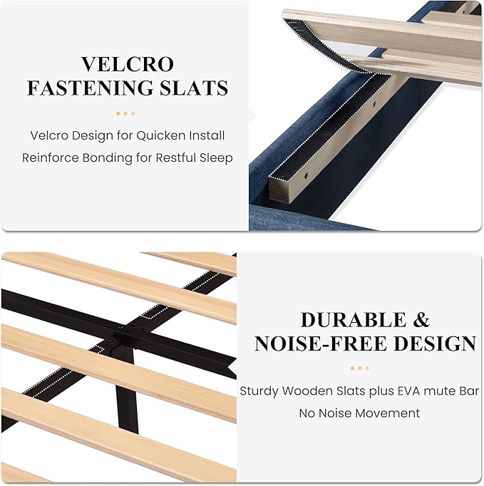 SHA CERLIN Full Platform Bed Frame with Upholstered Fabric Headboard, Mattress Foundation with Strong Wooden Slats Support, No Box Spring Needed, Blue