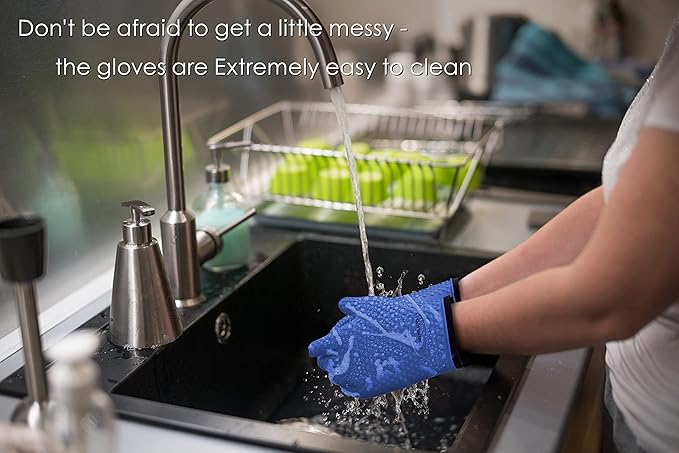KITCHEN PERFECTION S Silicone Smoker Oven Gloves -Extreme Heat Resistant BBQ Gloves -Handle Hot Food Right on Your Grill Fryer Pit|Waterproof Oven Mitts |Superior Value Set+3 Bonuses