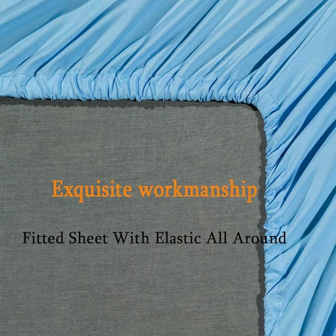 SONORO KATE Bed Sheet Set Super Soft Microfiber 1800 Thread Count Luxury Egyptian Sheets Fit 18-24 Inch Deep Pocket Mattress Wrinkle -6 Piece (Lake Blue, Queen)