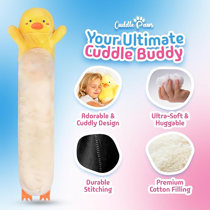 Duck Plush Body Pillow for Kids | Long Stuffed Animal Cuddle Pillow | Soft Hugging Toy | Plushie Gift for Girls & Boys | Long Plush Body Pillow for Sleep & Comfort | Small, 23 Inches