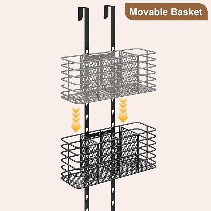 7-Tier Over The Door Organizer, Shower Caddy Hanging &Wall Mounted Hair Tool Organizer/Hair Dryer Holder Adjustable, Behind Door Storage for Bathroom Bedroom Closet Cabinet Pantry Kitchen