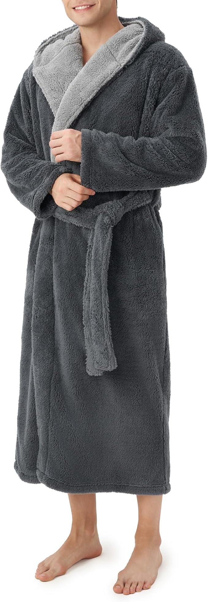 DAVID ARCHY Men's Hooded Robe Soft Coral Fleece Microfiber Bathrobe