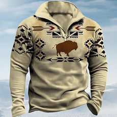 Western Sweatshirts for Men Aztec Cowboy Vintage Graphic Fleece Hoodie Mens Quarter Zip Pullover Country Jacket