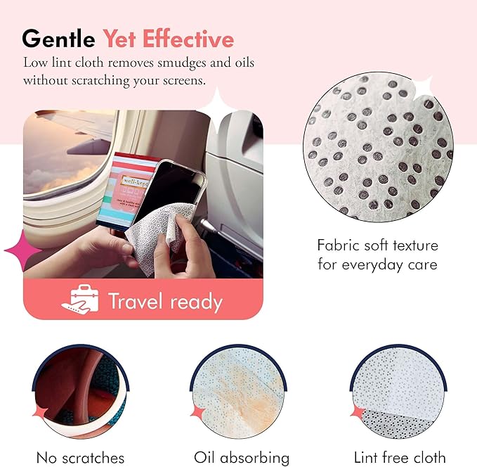 Well-Kept Tech & Lens Wipes - Eyeglass, Screen & Phone Cleaning, Multi-Surface, Lint-Free, Pre Moistened, Streak-Free & Non Scratching - Better Days, 6 Pack (90 Count)