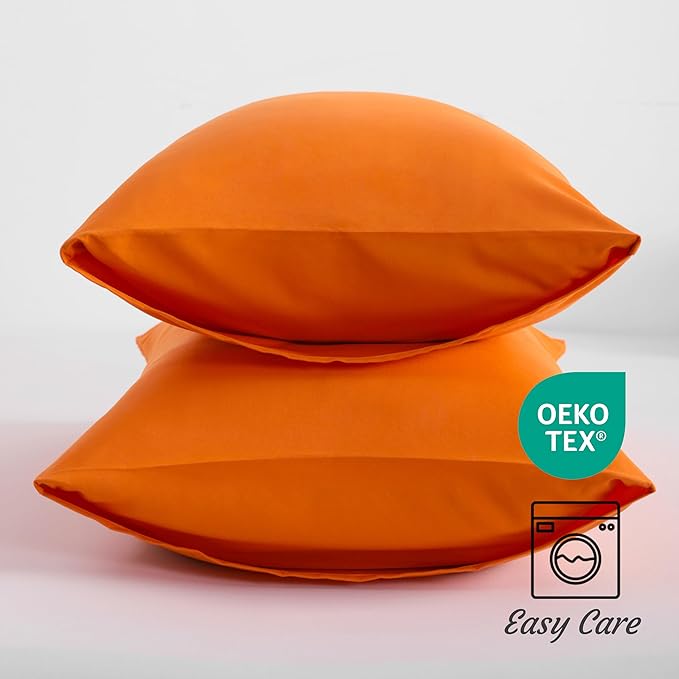 NTBAY King Pillow Cases Set of 2, 2 Pack Brushed Microfiber 20x40 Pillow Cases, Soft, Wrinkle, Fade, Stain Resistant Orange Pillow Cases with Envelope Closure, 20x40 Inches, Orange