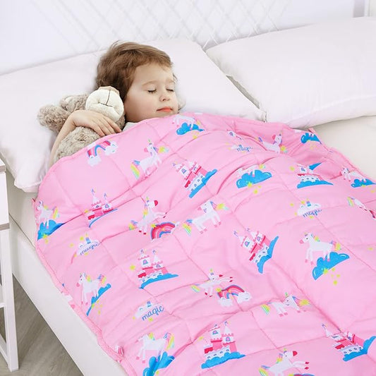 Kivik 5lbs Weighted Blanket, Breathable Small Heavy Throw Blankets, Sleeping & Calming for Bed Couch Home School, Machine Washable, Cooling Soft Microfiber, 36x48 Inches, Pink Unicorn