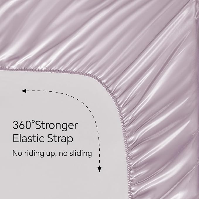BEDELITE King Size Sheets Set, Luxury Soft Lavender Satin Sheets for Hair and Skin, Similar to Silk Bed Sheets Set 4 Pieces with 1 Deep Pocket Fitted Sheet, 1 Flat Sheet, and 2 Pillowcases