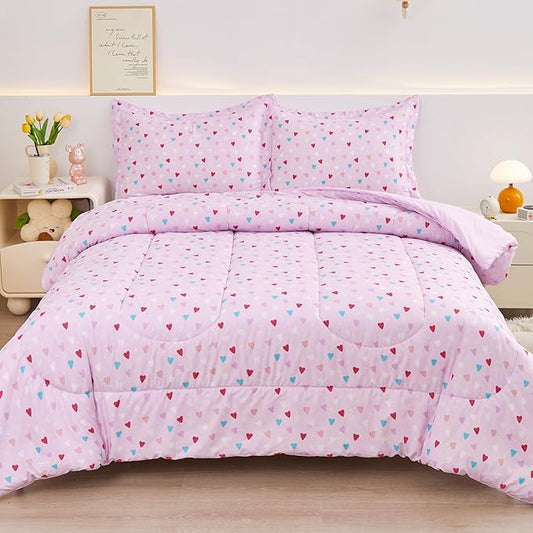 Viviland Kids Twin Bedding Sets for Girls, Soft Microfiber Twin Comforter Set, Purple Heart