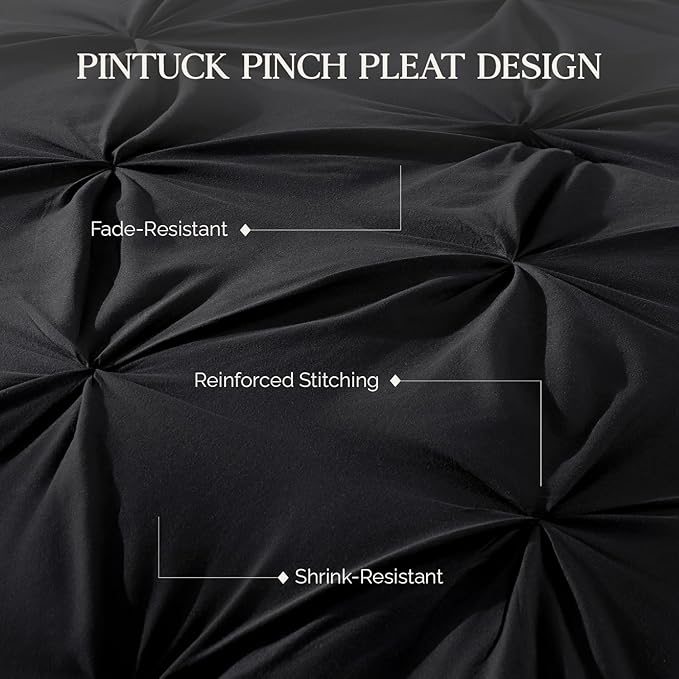Andency California King Comforter Set Black (104x96Inch), Pinch Pleat Cal King Comforter Set 3 Pieces, Oversized King Pintuck Bed Comforter, Microfiber Down Alternative Comforter Bedding Set