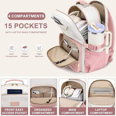 Laptop Backpack for Women Bookbag: 15.6 inch Work School Backpacks with Pouch Pocket for Large Capacity Cup & USB Charger College Book Bag Travel Business Nurse Teacher Bookbags Anti-theft Back Pack