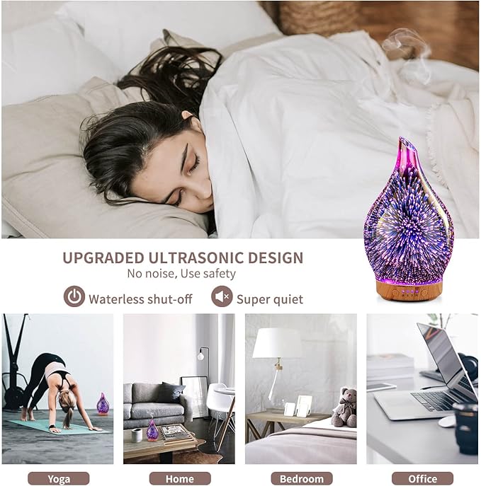 Porseme Essential Oil Diffuser 3D Firework Glass Aromatherapy Ultrasonic Humidifier Rose Gold,Auto Shut-Off,Timer Setting,BPA Free,Aroma Decoration for Home,Office,Gym,Spa,Premium Gift 100ML
