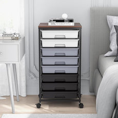 Rolling Cart with Drawers,Utility Cart With 8 Drawers and Wooden Tabletop for Living Room,Classroom,Bedroom,Bathroom,Dorm,Office,Dark Grey