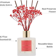 COCORRÍNA Reed Diffuser - Orange Blossom 6.76 Fl.oz Reed Diffuser Sets with Preserved Flowers, Diffuser with 8 Sticks for Bathroom Shelf Decor