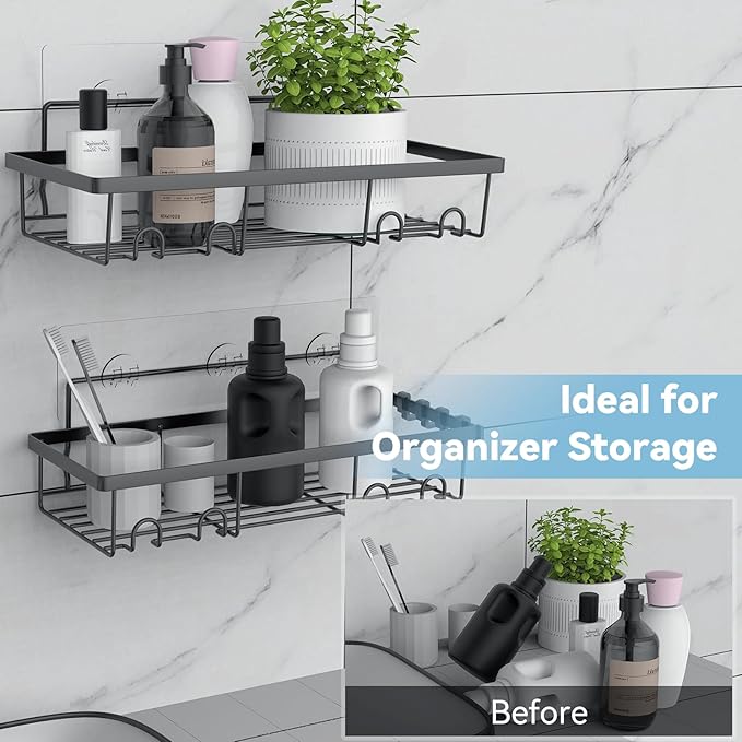 MakeFit 5 Pack Shower Caddy, Adhesive Organizer for Bathroom & Kitchen, Large Capacity Rustproof Stainless Steel Shelves No Drilling