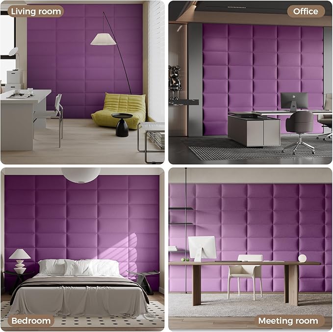 12-Piece Purple Linen Upholstered Headboard King Size Set, Wall Mounted Panels & Headboard, Dramatic Fabric Feature Wall for Bedroom