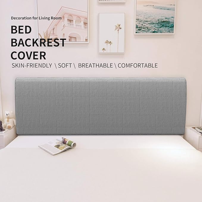 Easy-Going Stretch Bed Headboard Cover,Small Square Jacquard Headboard Slipcover, Dustproof Bed Head Cover for Bedroom (Twin,Light Gray)