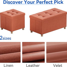 BRIAN & DANY 30 Inches Folding Storage Ottoman Bench, Ottoman with Storage Bench for Bedroom, Living Room, Entryway, Foot Rest with Legs, Orange
